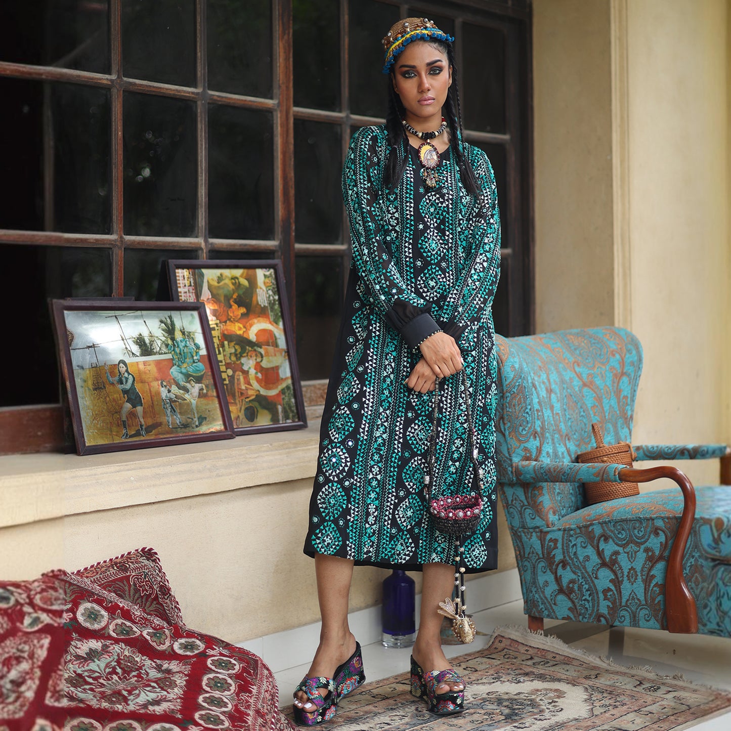 BALOCH COLLECTION BLACK/JADE DRESS