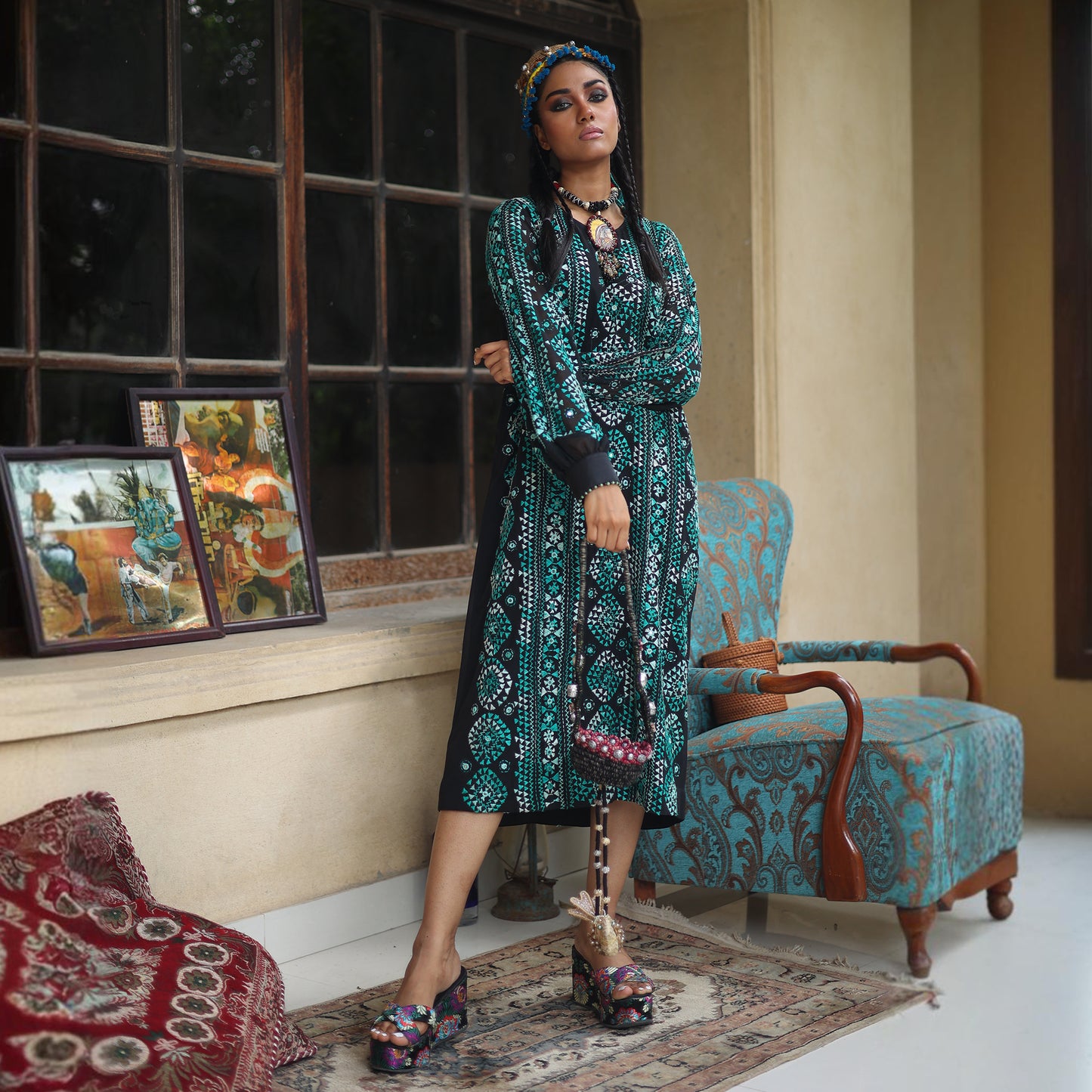 BALOCH COLLECTION BLACK/JADE DRESS