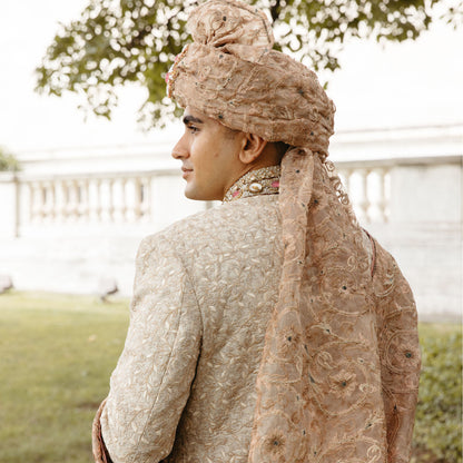 Premium Jamawar Ivory Embroidered Sherwani