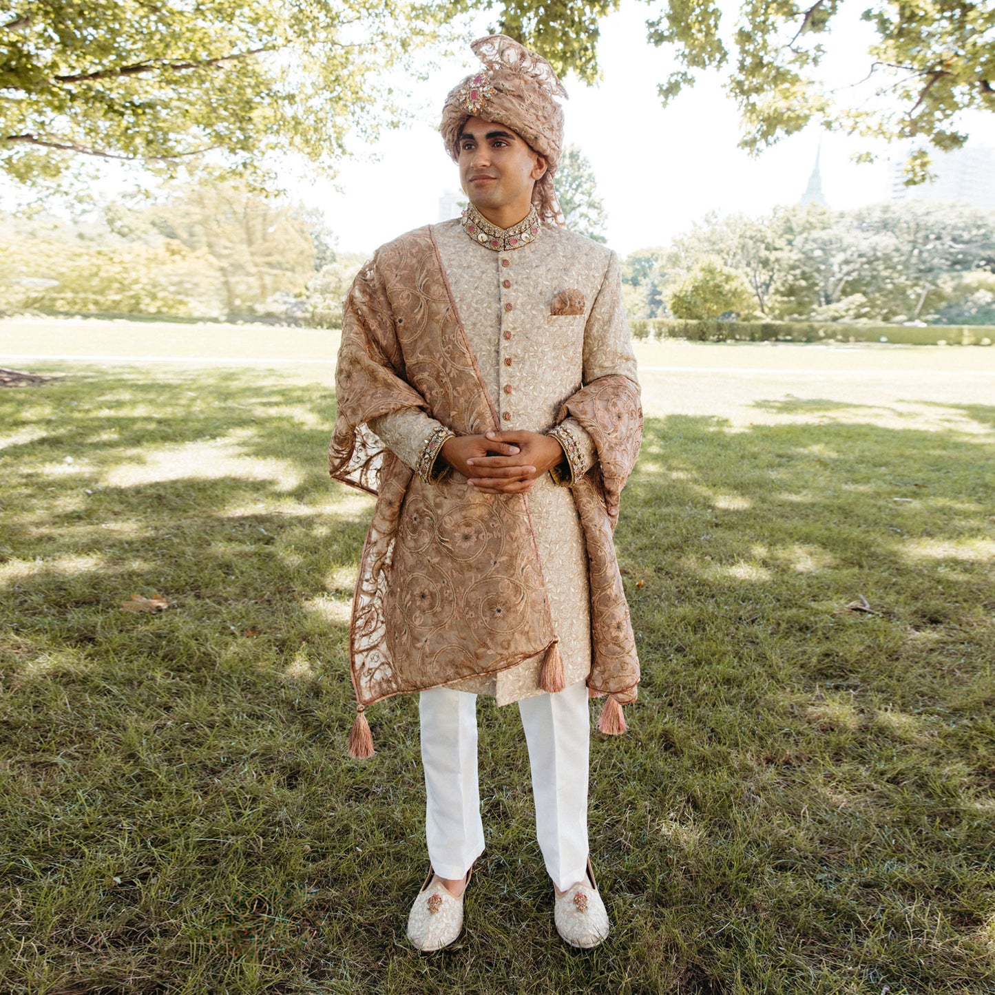 Premium Jamawar Ivory Embroidered Sherwani
