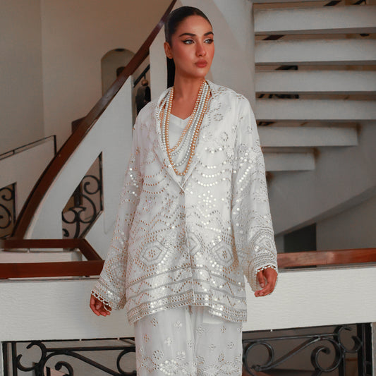 WHITE SEQUENCE PANT SUIT