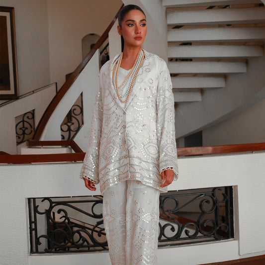 WHITE SEQUENCE PANT SUIT