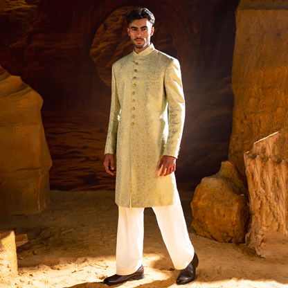 ZARI JAMAWAR MINT GREEN SHERWANI