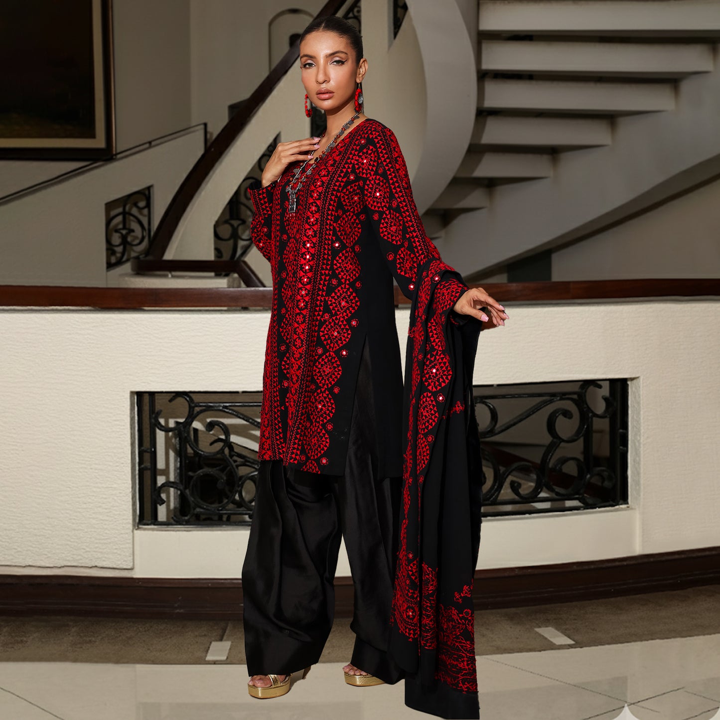 BALOCH COLLECTION NAVY/FUCHSIA DRESS