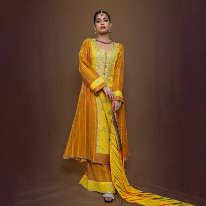 YELLOW KHADDI 3 PC GOTA SUIT
