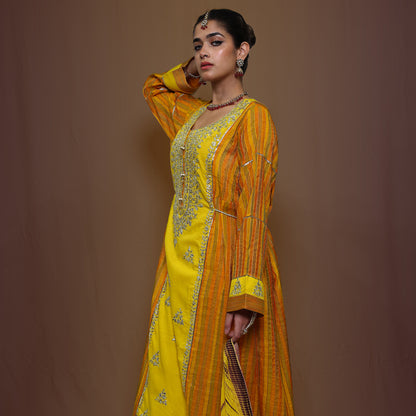 YELLOW KHADDI 3 PC GOTA SUIT