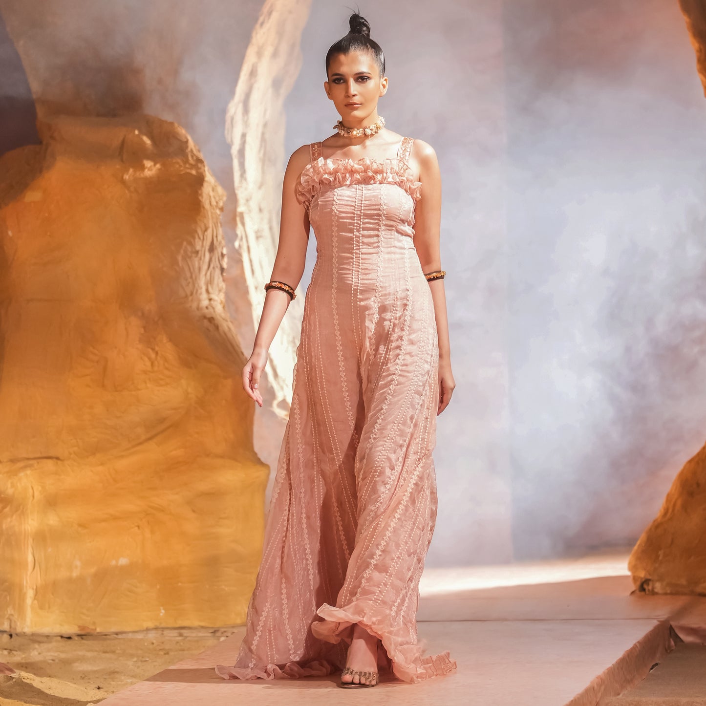 CHIKANKARI PINK GOWN