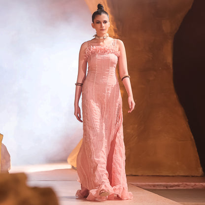 CHIKANKARI PINK GOWN