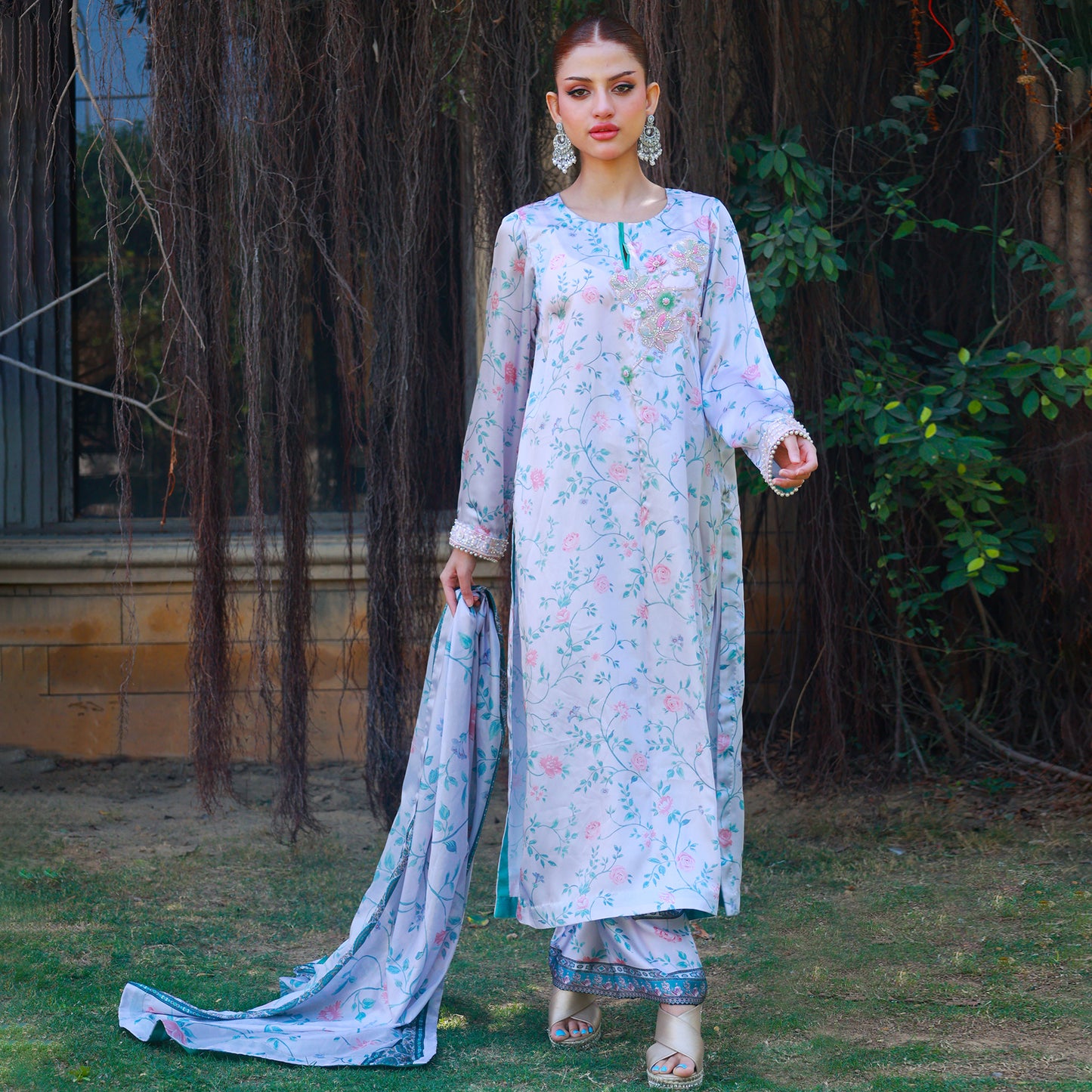 OPULENT SILK DIGITAL GOTA PRINT LAVENDER 3 PC