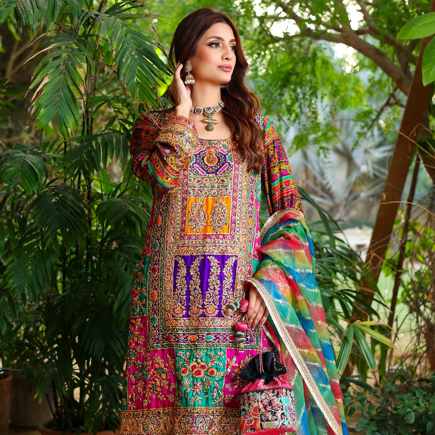 MULTICOLORED GOTA WORK WEDDING OUTFIT 3 PC