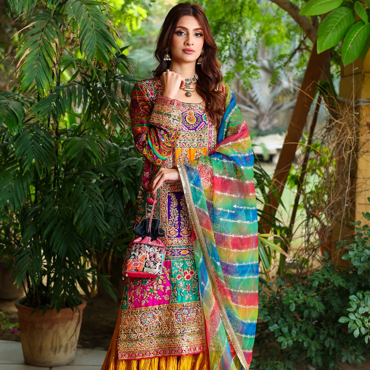 MULTICOLORED GOTA WORK WEDDING OUTFIT 3 PC