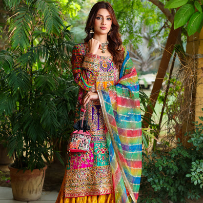MULTICOLORED GOTA WORK WEDDING OUTFIT 3 PC