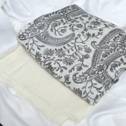 Embroidered Off White Winter Shawl