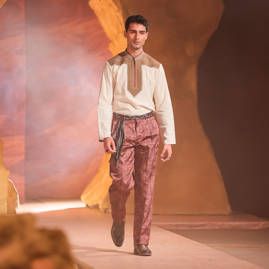 Irish Linen Embroidered Shirt with Nakhlistan Pants