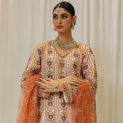 CHIKANKARI BEIGE CHIFFON 3 PC SUIT