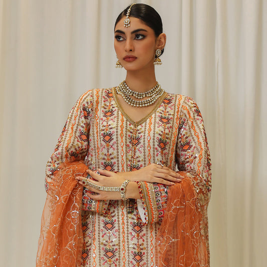 CHIKANKARI BEIGE CHIFFON 3 PC SUIT