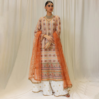 CHIKANKARI BEIGE CHIFFON 3 PC SUIT