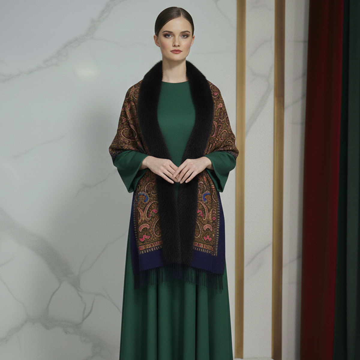 Woolen Pashmina Embroidered Blue Shawl