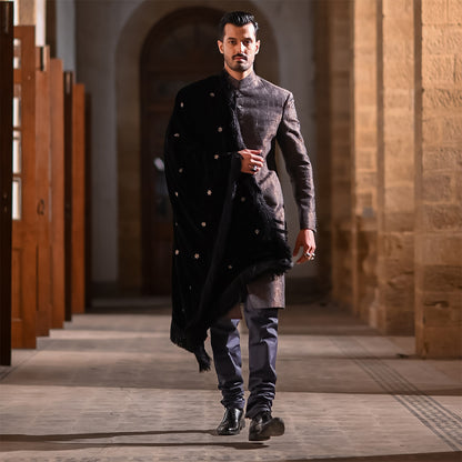 Copper ,silver and Gold Button Down Sherwani