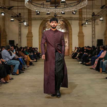 Maroon Jamawar Long Coat