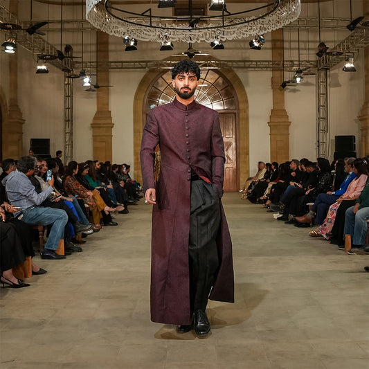 Maroon Jamawar Long Coat