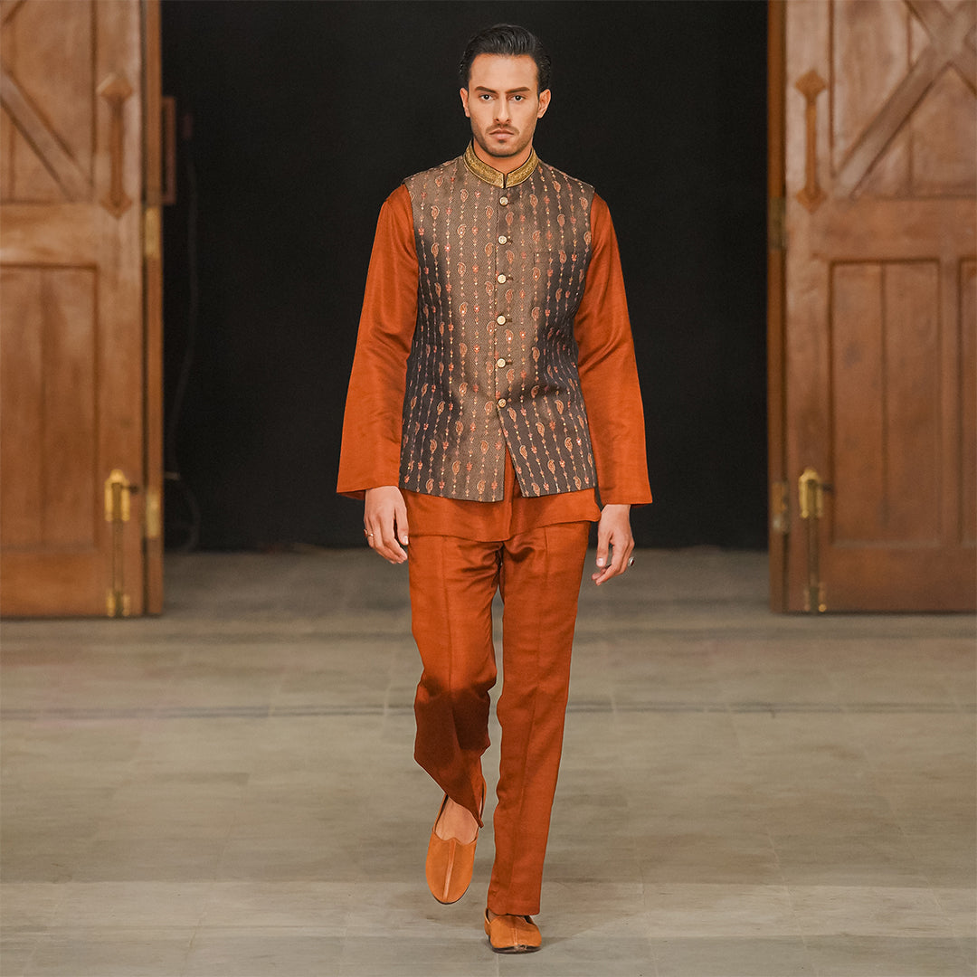 Snake-Skin texture Jamawar Waistcoat