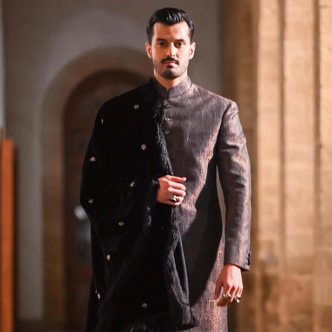 Copper ,silver and Gold Button Down Sherwani