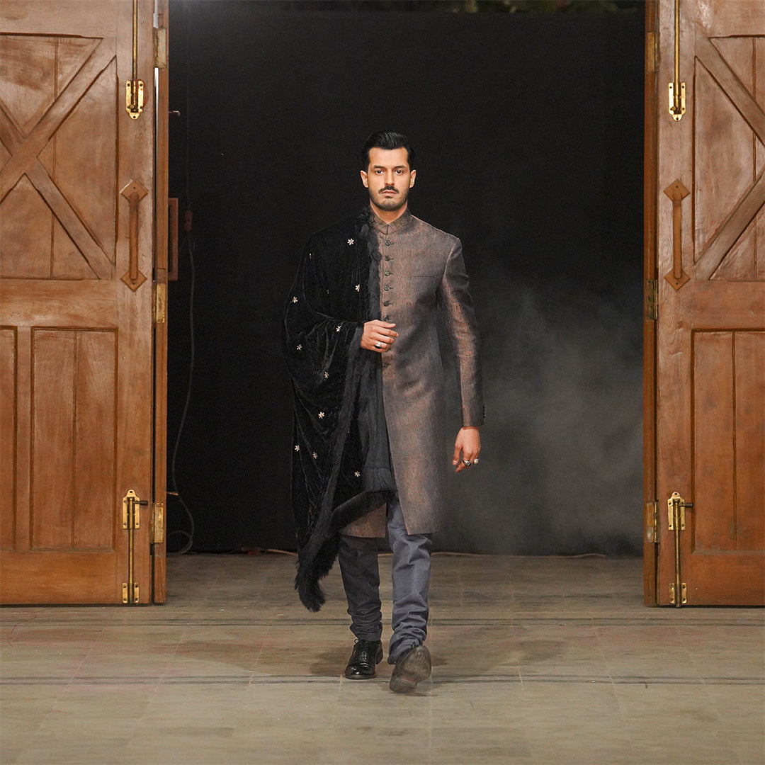 Copper ,silver and Gold Button Down Sherwani