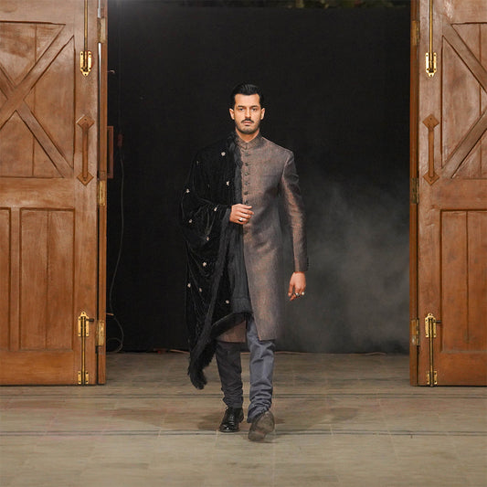 Copper ,silver and Gold Button Down Sherwani