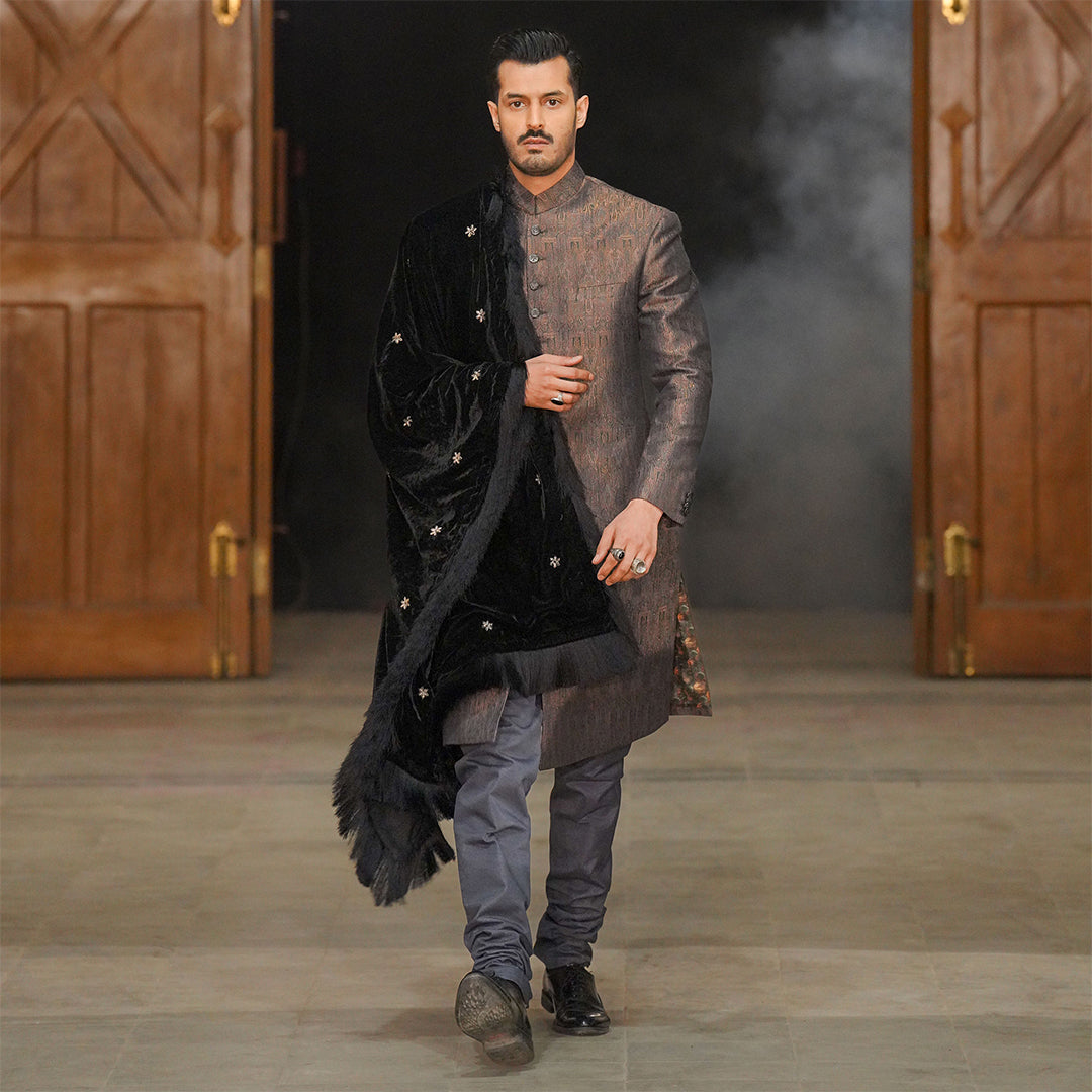 Copper ,silver and Gold Button Down Sherwani