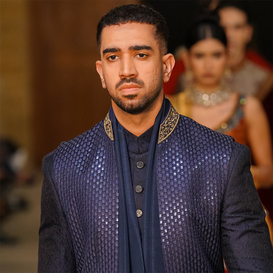 Blue Leaf Design Embroidered Waistcoat