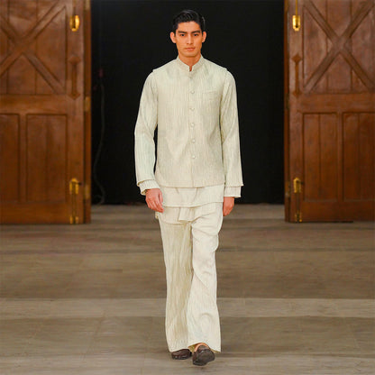 Mint Green Crush Jamawar Three-Piece Suit