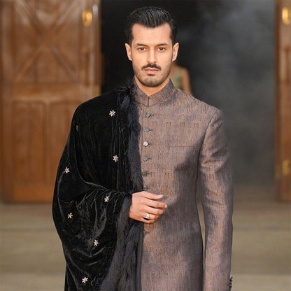 Copper ,silver and Gold Button Down Sherwani