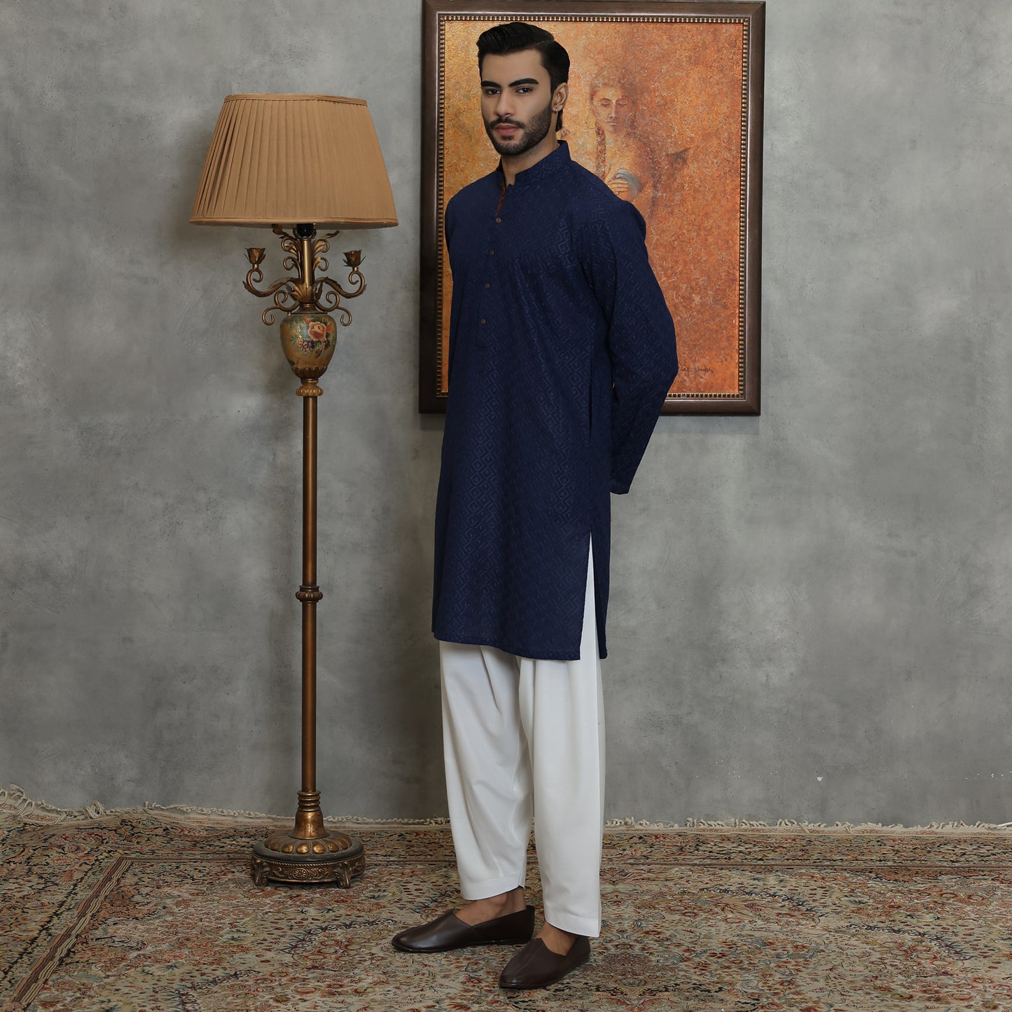 SLIM FIT NAVY COTTON KURTA