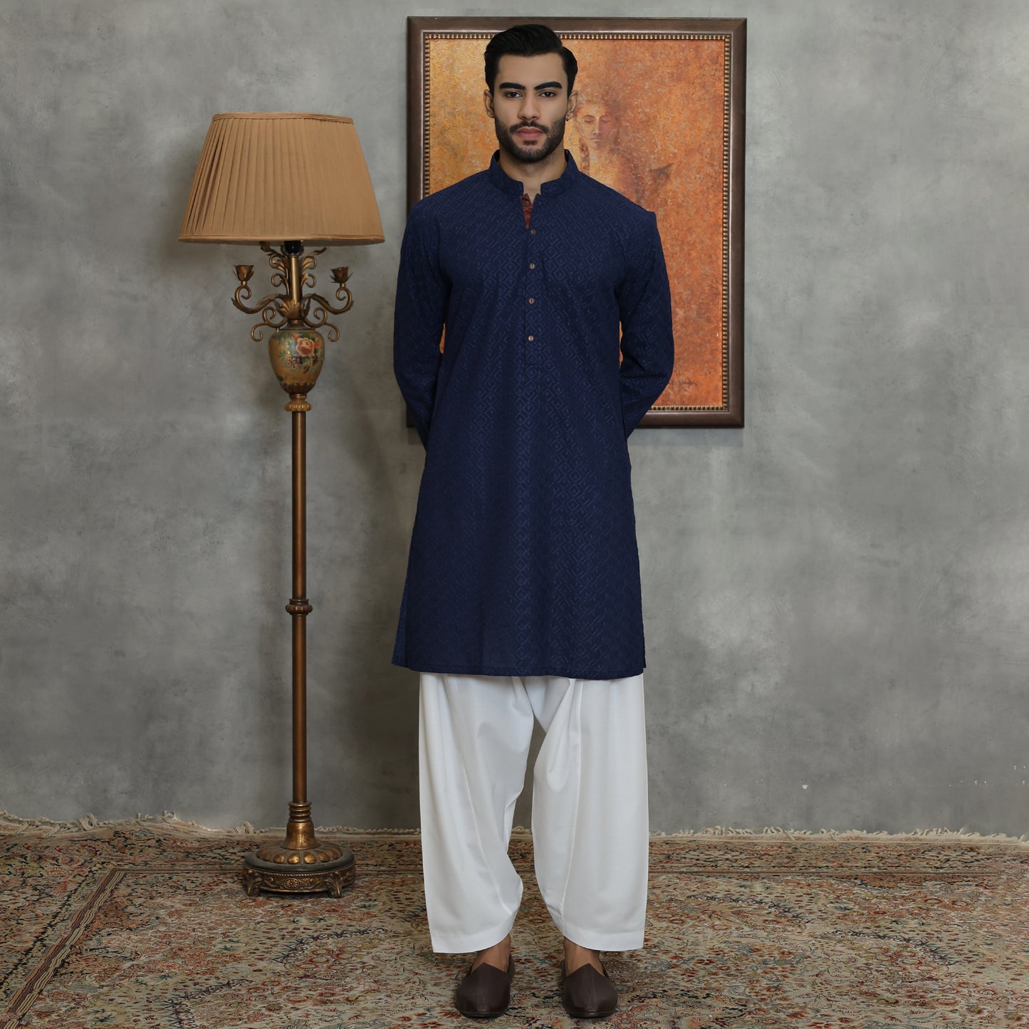 SLIM FIT NAVY COTTON KURTA