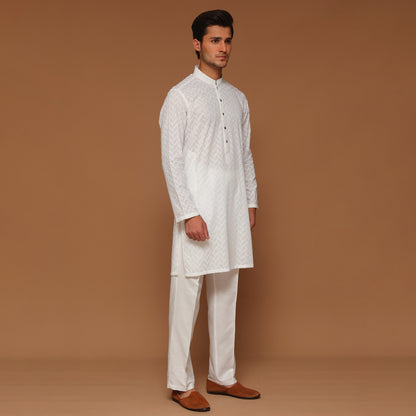 SLIM FIT WHITE COTTON KURTA