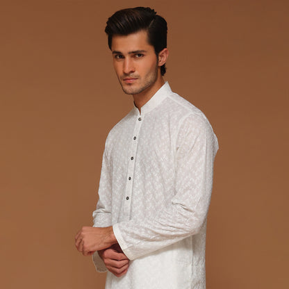 SLIM FIT WHITE COTTON KURTA
