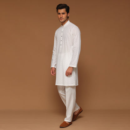SLIM FIT WHITE COTTON KURTA