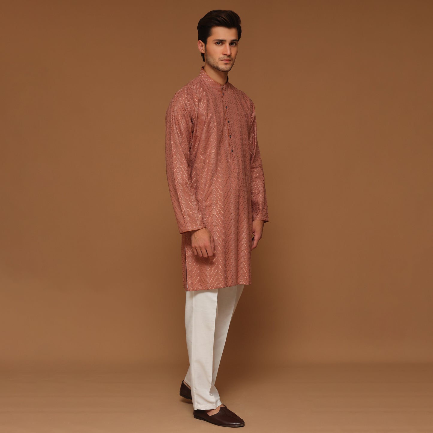 SLIM FIT SALMON COTTON KURTA