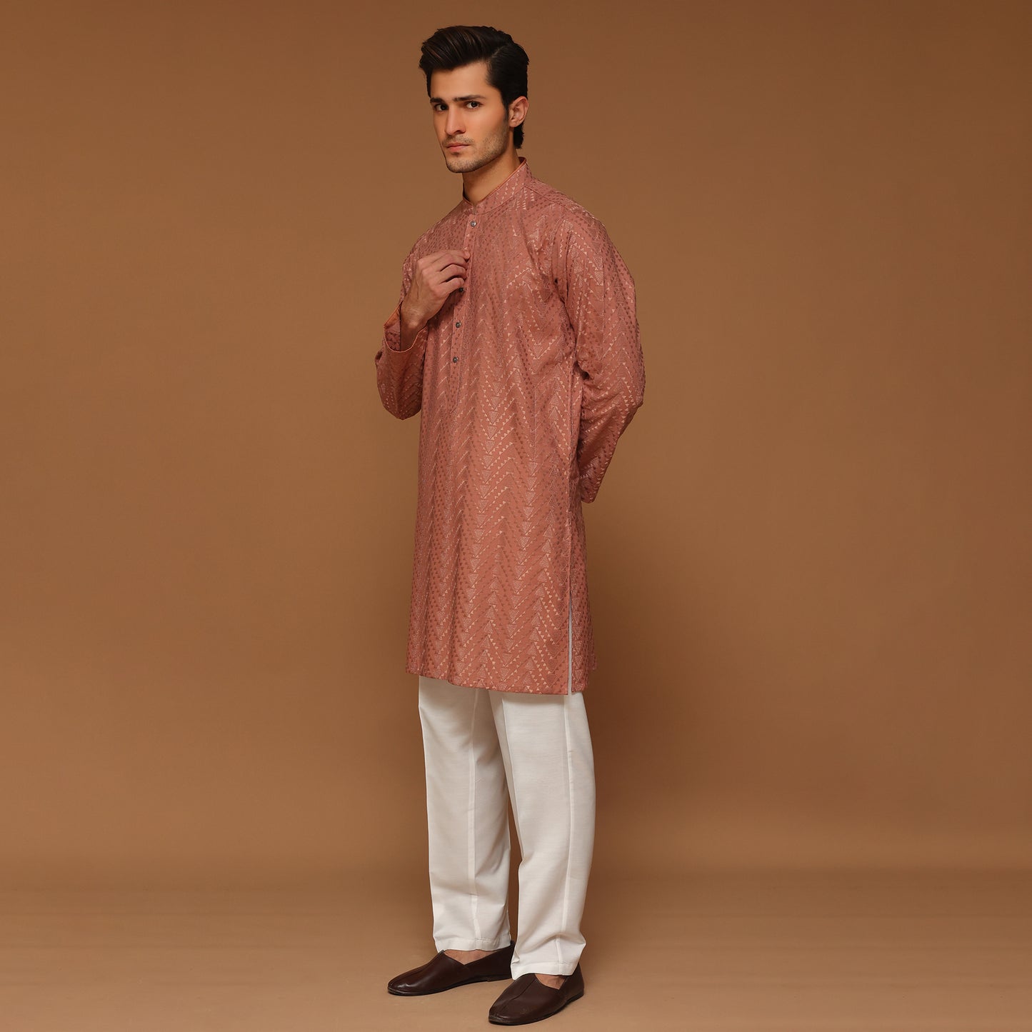 SLIM FIT SALMON COTTON KURTA