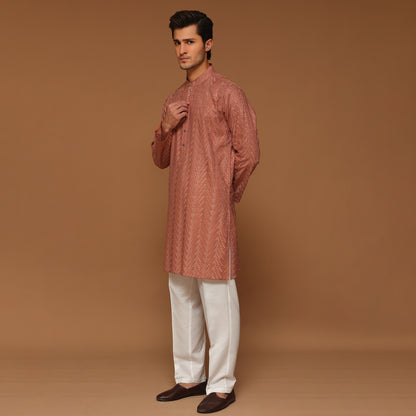 SLIM FIT SALMON COTTON KURTA