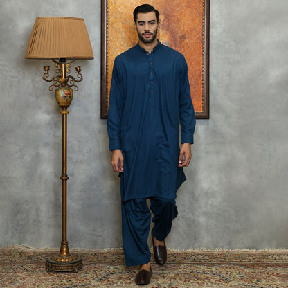 POLY VISCOSE TEAL CLASSIC FIT PLAIN SUIT