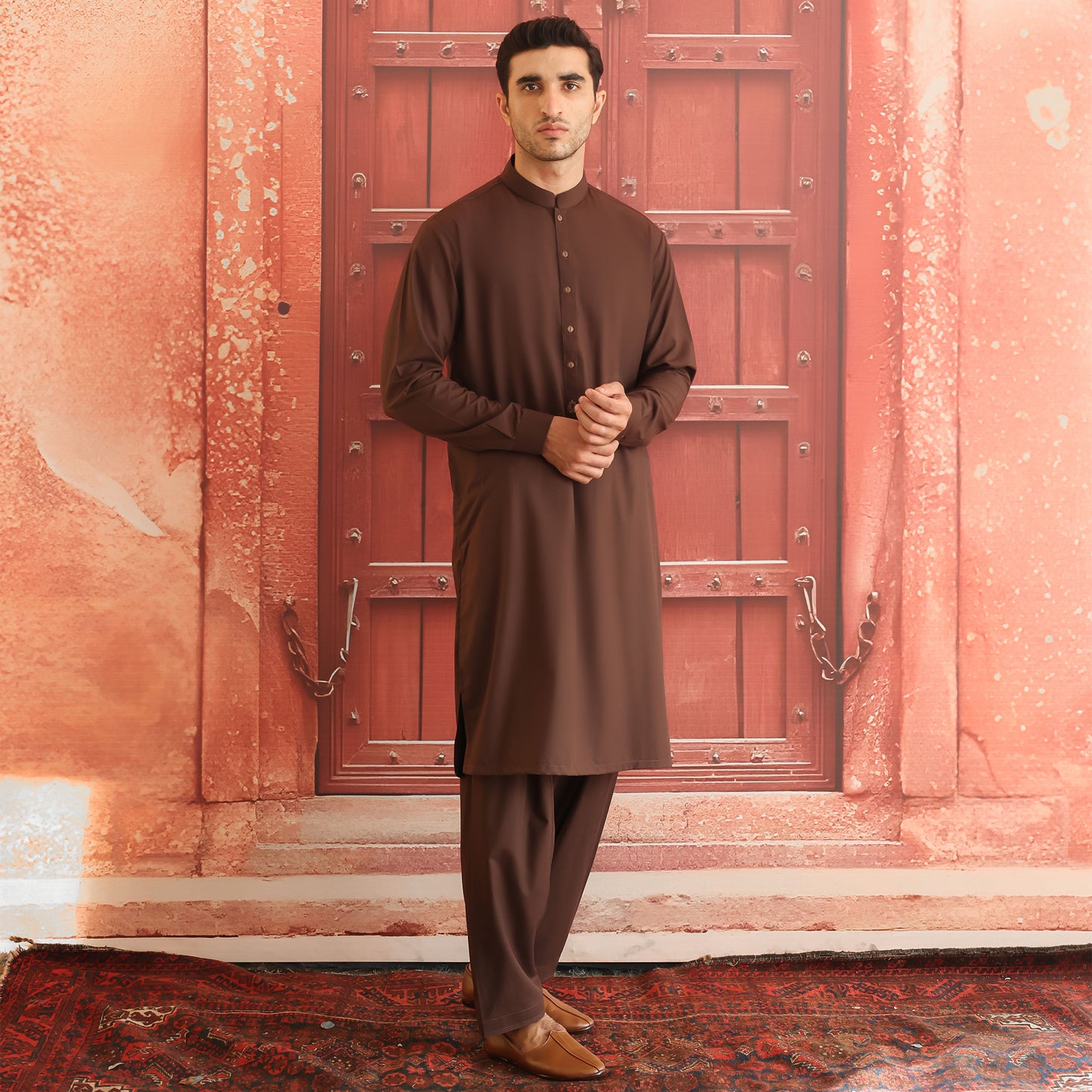 POLY VISCOSE BROWN CLASSIC FIT PLAIN SUIT