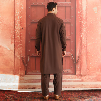 POLY VISCOSE BROWN CLASSIC FIT PLAIN SUIT