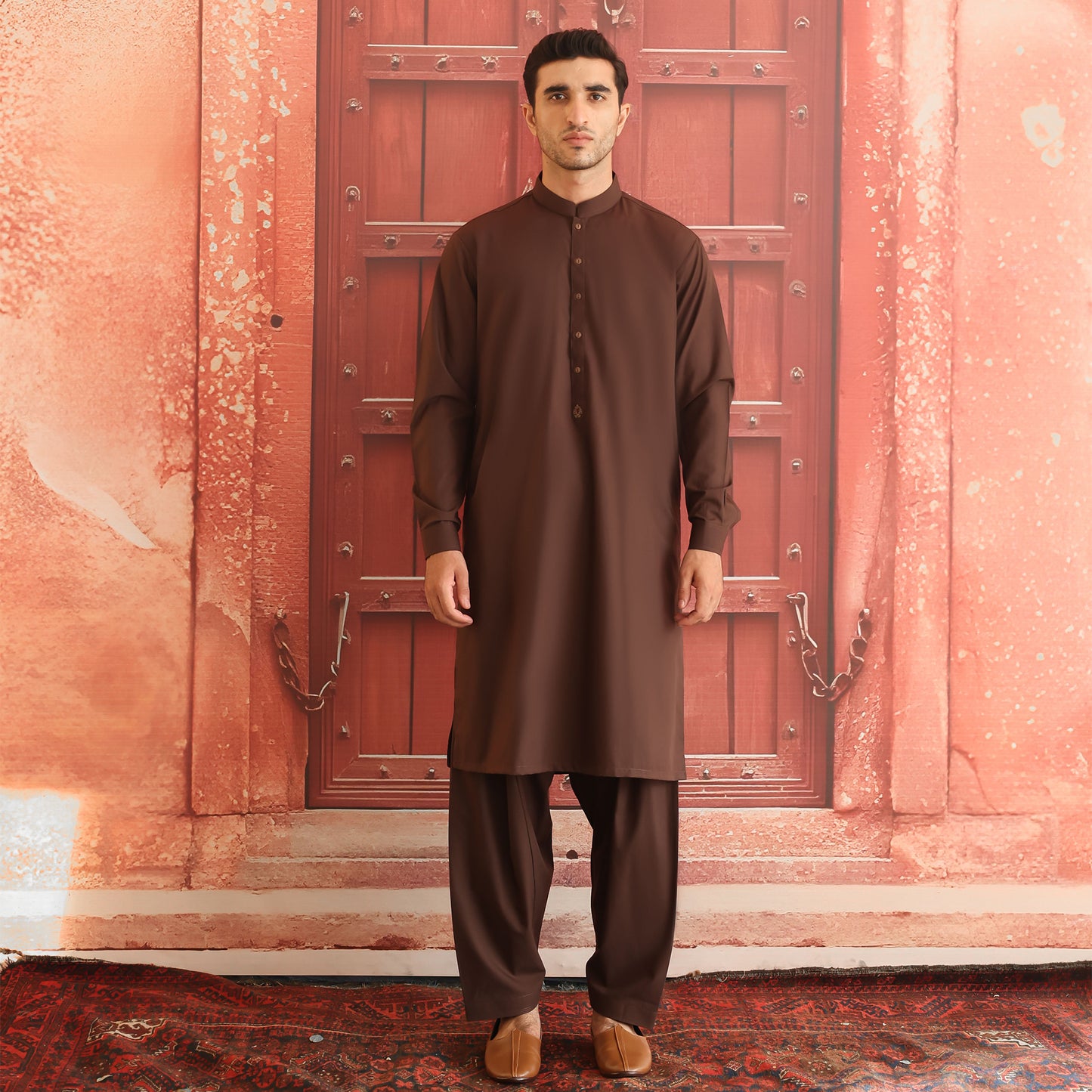 POLY VISCOSE BROWN CLASSIC FIT PLAIN SUIT