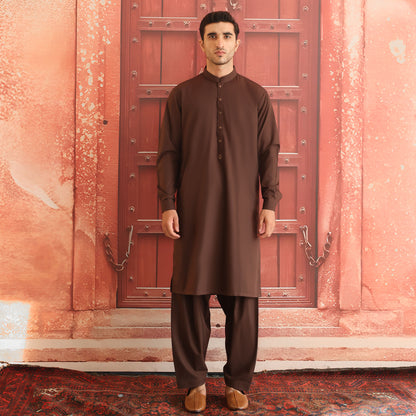 POLY VISCOSE BROWN CLASSIC FIT PLAIN SUIT