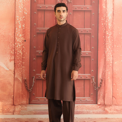 POLY VISCOSE BROWN CLASSIC FIT PLAIN SUIT