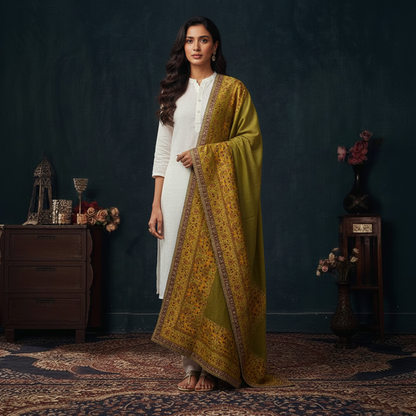 Apple Green Masori jamawar Emb Shawl