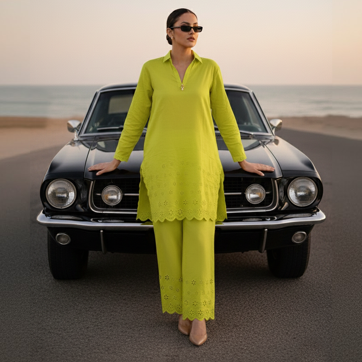 Apple Green Shirt Collar Co-ord Set