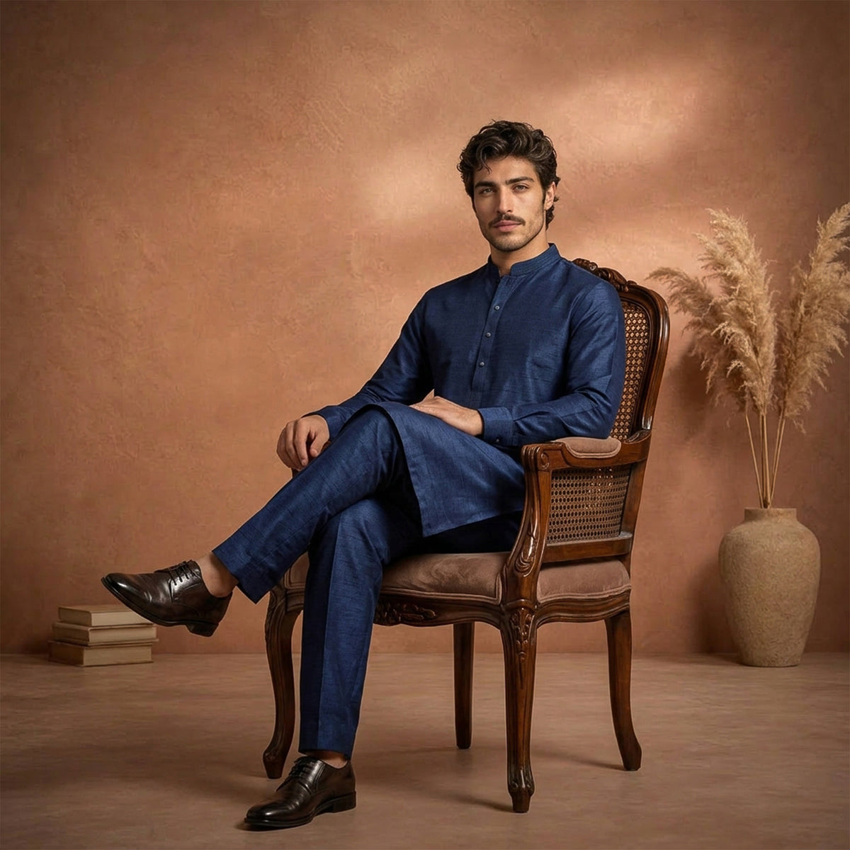 Blue Raw Silk Plain Kurta Pajama